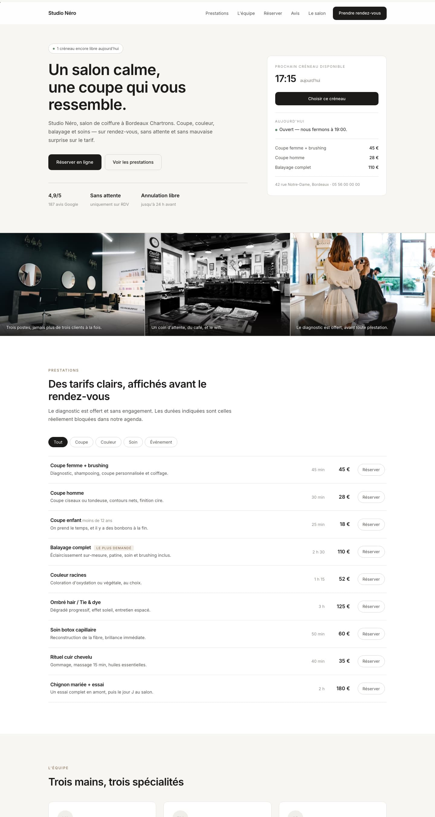 Aperçu du site Studio Néro